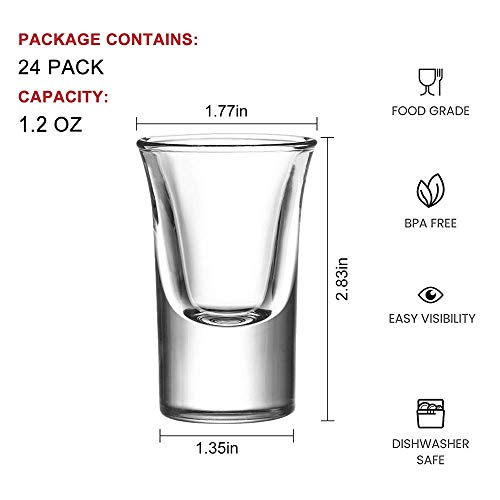 1.2oz / 35ml Shot Glass Set with Heavy Base, Clear Shot Glasses for Whiskey, Vodka and Liqueurs, Set of 24