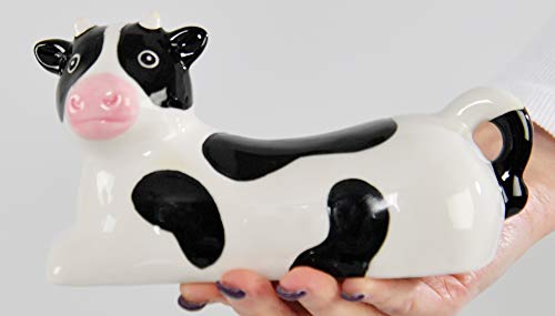 HOME-X Black and White Cow Butter Dish, Butter Dish with Cover, Farmhouse Dish for Stick of Butter Stick, Dish with Lid, 6 ¾”L x 3 ¼” W x 3 ½”H, Black/White