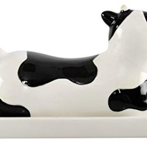 HOME-X Black and White Cow Butter Dish, Butter Dish with Cover, Farmhouse Dish for Stick of Butter Stick, Dish with Lid, 6 ¾”L x 3 ¼” W x 3 ½”H, Black/White