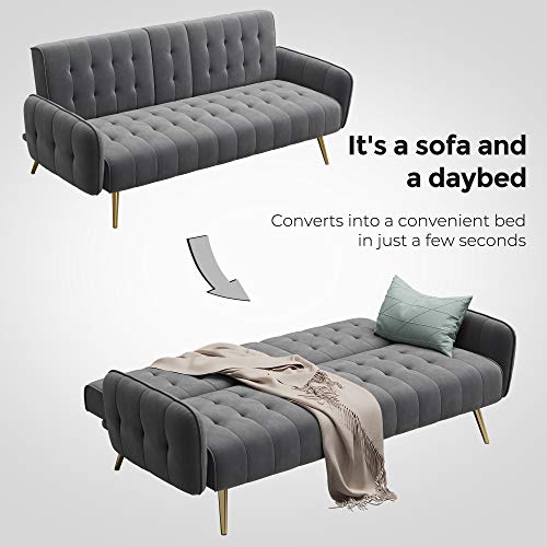 VASAGLE Sofa Bed, Convertible Couch with 2 Cup Holders and Removable Armrests, for Compact Living Space Apartment Dorm Office, 72 x 33.9 x 30.7 Inches, Gray