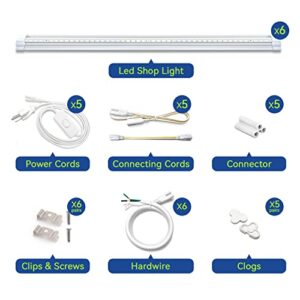 Monios-L LED Shop Light 2FT 20W, Linkable Utility Ceiling Lights,V-Shaped 2500lm 5000K Daylight,T8 Integrated Fixtures LEDs Tubes, Garage Lighting for Workshop,Work Bench,Basement,Plug & Play 6-Pack