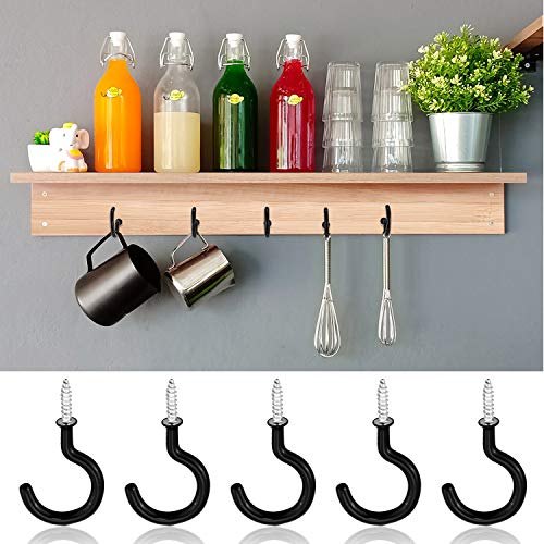 50PCS Multi-Function Wall Hooks Garage Hooks Cup Hooks for Indoors Outdoors (Black, 1-1/2 inch)