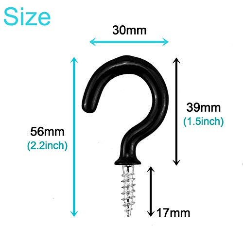 50PCS Multi-Function Wall Hooks Garage Hooks Cup Hooks for Indoors Outdoors (Black, 1-1/2 inch)