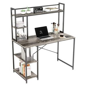 nost & host computer desk with hutch & bookshelf | home office desks with 2-tier adjustable shelves | sturdy desk for writing and gaming | easyt o assemble 47.2 inches gray