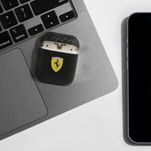 Ferrari AirPods Case Cover in Black On Track, Compatible with Apple AirPods 1 and AirPods 2, PU Carbon Protective Hard Case, Shockproof, Wireless Charging, and Signature Metal Logo