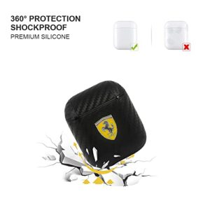 Ferrari AirPods Case Cover in Black On Track, Compatible with Apple AirPods 1 and AirPods 2, PU Carbon Protective Hard Case, Shockproof, Wireless Charging, and Signature Metal Logo