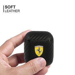 Ferrari AirPods Case Cover in Black On Track, Compatible with Apple AirPods 1 and AirPods 2, PU Carbon Protective Hard Case, Shockproof, Wireless Charging, and Signature Metal Logo