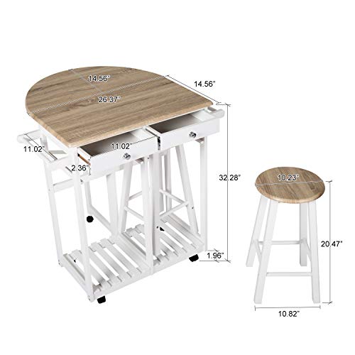 Drop Leaf Breakfast Table Space Saving Dining Table Island Table for Kitchen with Chairs Breakfast Cart with Stools