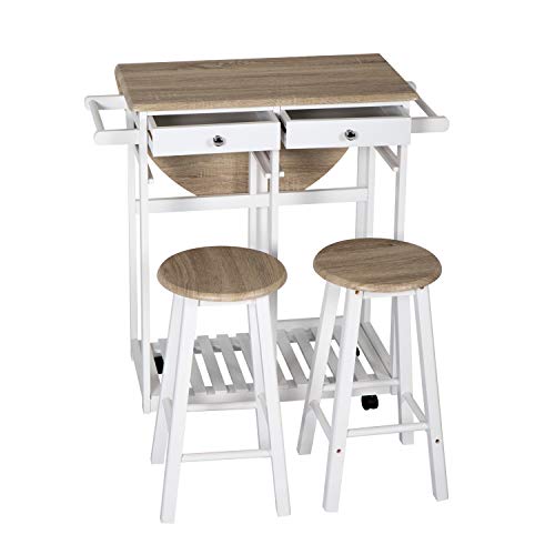 Drop Leaf Breakfast Table Space Saving Dining Table Island Table for Kitchen with Chairs Breakfast Cart with Stools