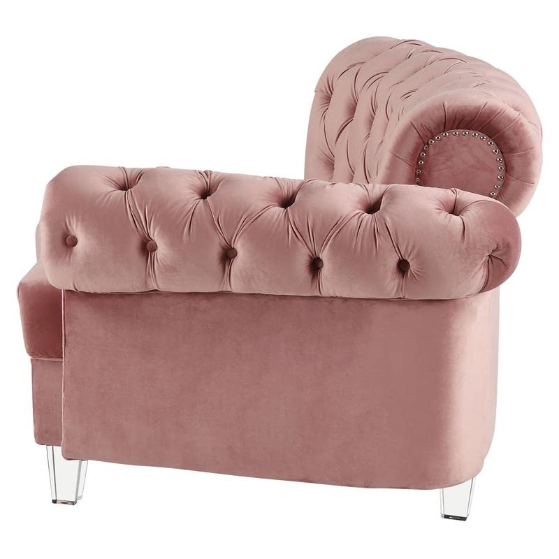 Acme Furniture Velvet Upholstered Sectional Sofa with 7 Pillows, Pink