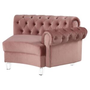 Acme Furniture Velvet Upholstered Sectional Sofa with 7 Pillows, Pink