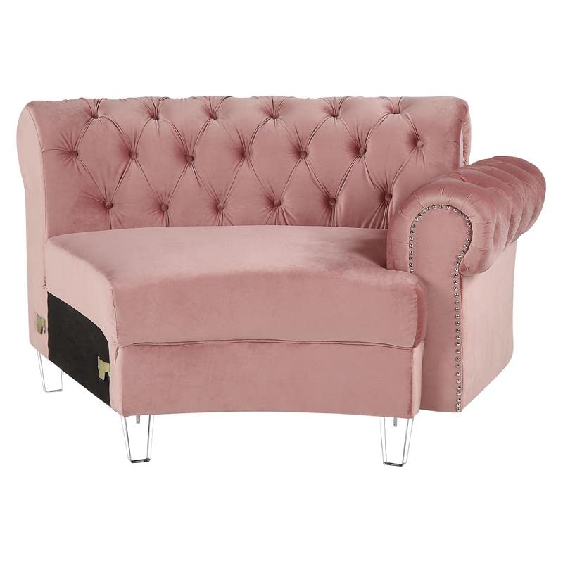 Acme Furniture Velvet Upholstered Sectional Sofa with 7 Pillows, Pink