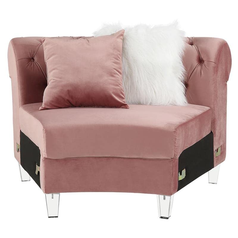 Acme Furniture Velvet Upholstered Sectional Sofa with 7 Pillows, Pink