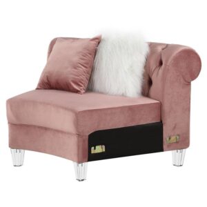 Acme Furniture Velvet Upholstered Sectional Sofa with 7 Pillows, Pink