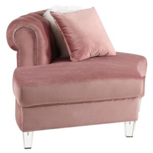 Acme Furniture Velvet Upholstered Sectional Sofa with 7 Pillows, Pink