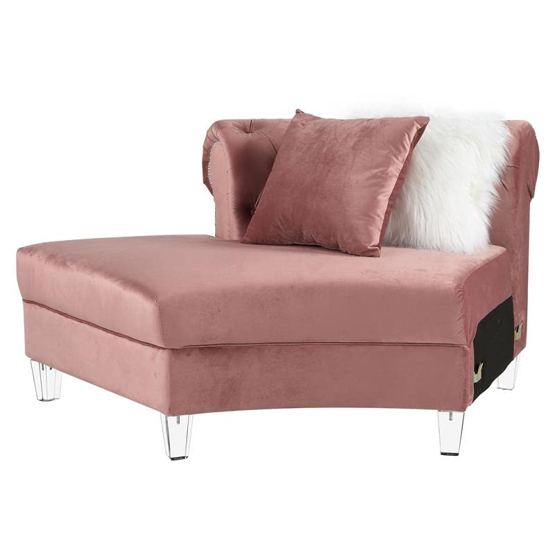 Acme Furniture Velvet Upholstered Sectional Sofa with 7 Pillows, Pink