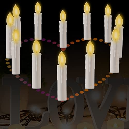 JOSU 12PCS Christmas LED Window Candles, Battery Operated Flameless Taper Christmas Candles Light with Remote Timer/Clips, Warm White Light for Home Indoor Outdoor Christmas Trees Decor