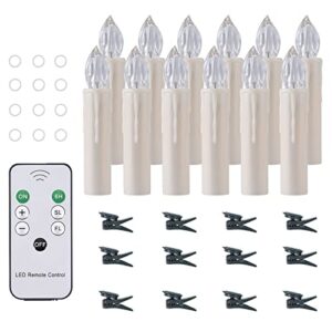 JOSU 12PCS Christmas LED Window Candles, Battery Operated Flameless Taper Christmas Candles Light with Remote Timer/Clips, Warm White Light for Home Indoor Outdoor Christmas Trees Decor