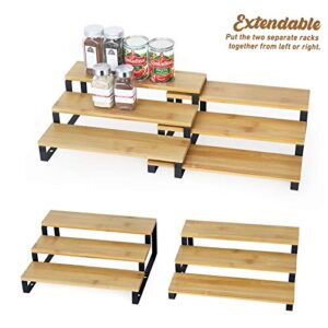 MOOACE 3 Tier Expandable Spice Rack Set, (15.35"-22.2" L) Large 4 Pack Step Shelf Organizer for Cabinet Countertop Pantry Cupboard