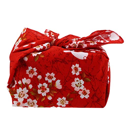 VALICLUD Bento Wrapping Cloth Cherry Flower Rabbit Printed Handkerchief Japanese Style Bento Lunch Bandana Cover Bag Decorative Table Cloth for Home Picnic Camping Outdoor Red