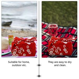 VALICLUD Bento Wrapping Cloth Cherry Flower Rabbit Printed Handkerchief Japanese Style Bento Lunch Bandana Cover Bag Decorative Table Cloth for Home Picnic Camping Outdoor Red