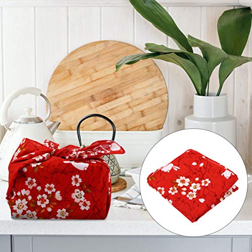 VALICLUD Bento Wrapping Cloth Cherry Flower Rabbit Printed Handkerchief Japanese Style Bento Lunch Bandana Cover Bag Decorative Table Cloth for Home Picnic Camping Outdoor Red