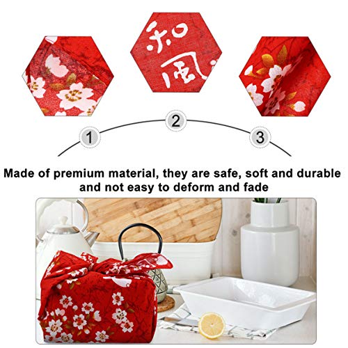 VALICLUD Bento Wrapping Cloth Cherry Flower Rabbit Printed Handkerchief Japanese Style Bento Lunch Bandana Cover Bag Decorative Table Cloth for Home Picnic Camping Outdoor Red