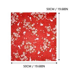 VALICLUD Bento Wrapping Cloth Cherry Flower Rabbit Printed Handkerchief Japanese Style Bento Lunch Bandana Cover Bag Decorative Table Cloth for Home Picnic Camping Outdoor Red