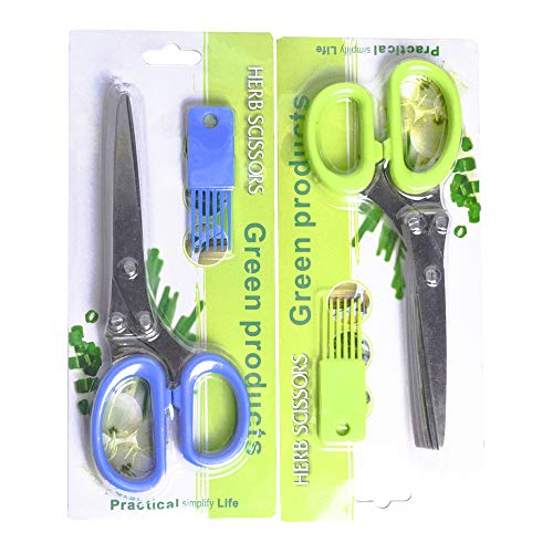 2PCS Stainless Steel Herb Scissors with 5 Blades, Multipurpose Kitchen Cutting Shearring Mincer Tool with Cleaning Comb, Ideal Garden Gadgets for Shredding Vegetables, Paper, Basil, Parsley, Cilantro