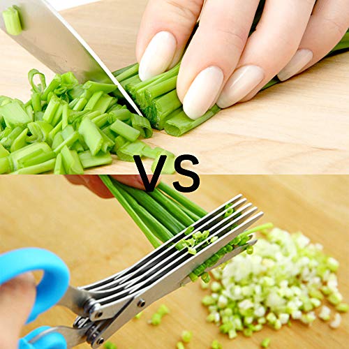 2PCS Stainless Steel Herb Scissors with 5 Blades, Multipurpose Kitchen Cutting Shearring Mincer Tool with Cleaning Comb, Ideal Garden Gadgets for Shredding Vegetables, Paper, Basil, Parsley, Cilantro