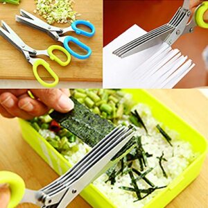 2PCS Stainless Steel Herb Scissors with 5 Blades, Multipurpose Kitchen Cutting Shearring Mincer Tool with Cleaning Comb, Ideal Garden Gadgets for Shredding Vegetables, Paper, Basil, Parsley, Cilantro