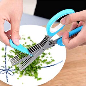 2PCS Stainless Steel Herb Scissors with 5 Blades, Multipurpose Kitchen Cutting Shearring Mincer Tool with Cleaning Comb, Ideal Garden Gadgets for Shredding Vegetables, Paper, Basil, Parsley, Cilantro