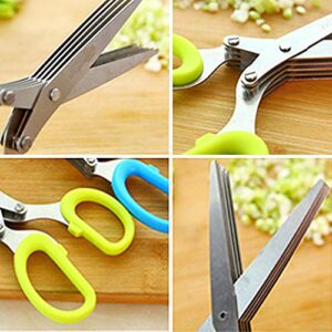 2PCS Stainless Steel Herb Scissors with 5 Blades, Multipurpose Kitchen Cutting Shearring Mincer Tool with Cleaning Comb, Ideal Garden Gadgets for Shredding Vegetables, Paper, Basil, Parsley, Cilantro