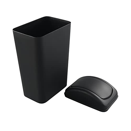 Hespama Slim Trash Can, 14L Black Swing Lid Garbage Bin for Narrow Space