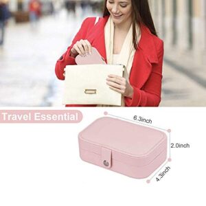 Chelory Small Jewelry Box for Earrings Rings Necklaces Bracelets, PU Leather Portable Travel Jewelry Organizer Case for Women Girls Gift, Mini Double Layer Jewelry Holder Storage Display, Pink