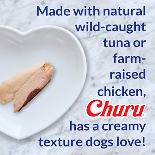 INABA Churu for Dogs, Grain-Free, Lickable, Squeezable Creamy Purée Dog Treat/Topper Tubes, Chicken with Cheese, 0.5 Ounces Each, 4 Count (Pack of 8)
