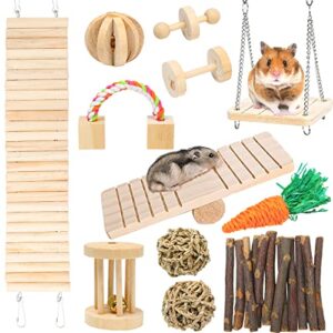elipark 12 pack wooden hamster toys set,guinea pig toys natural apple wood rabbit rat bunny chinchillas dwarf hamsters chew toys treats,exercise accessories for small animal pet chewing and teeth care