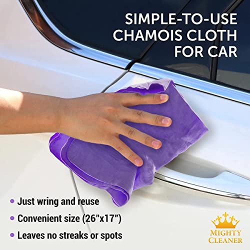 Premium Chamois Cloth for Car - 2pk +1 Free Shammy Towel for Car - 26”x17” - Super Absorbent Reusable Car Shammy Towel - Scratch-Free