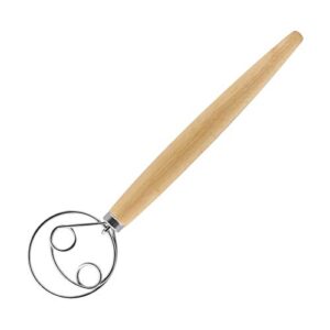 kufung danish dough whisk, stainless steel dutch bread mixer, blender admixer for cake dessert bread pizza pastry food - perfect baking tool (hardwood, l)