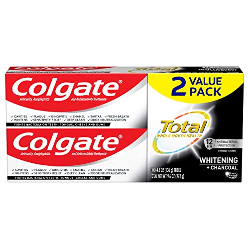 Colgate Total Whitening + Charcoal Toothpaste, 10 Benefits Including Sensitivity Relief and Teeth Whitening Toothpaste, 4.8 oz Tube, 2 Pack