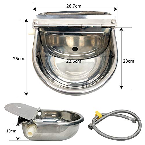 MODUODUO Automatic Water Trough Dog Feeder Bowl with 39" Length Pipe & Float for Cattle Horse Goat Sheep Animals Stainless Pet Livestock Tool