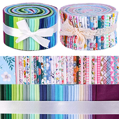 80Pcs Roll Up Cotton Fabric Quilting Strips, Jelly Roll Fabric, Cotton Craft Fabric Bundle, Patchwork Craft Cotton Quilting Fabric, Cotton Fabric, Quilting Fabric with Different Patterns for Crafts