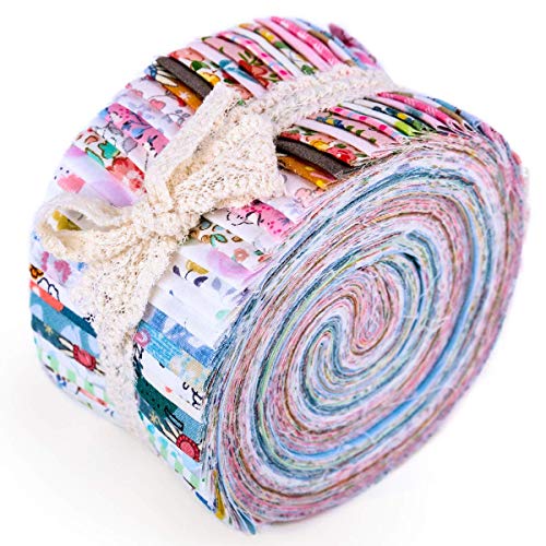 80Pcs Roll Up Cotton Fabric Quilting Strips, Jelly Roll Fabric, Cotton Craft Fabric Bundle, Patchwork Craft Cotton Quilting Fabric, Cotton Fabric, Quilting Fabric with Different Patterns for Crafts