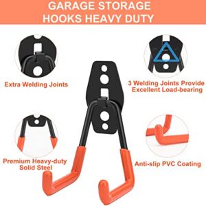 Dorisy Upgraded 16 Packs Garage Hooks Utility Double Heavy Duty with Mop Broom Holders, Wall Mount Hooks, Garage Storage Organization and Tool Hangers for Power ＆ Garden Tools, Ladders, Bikes(Orange)