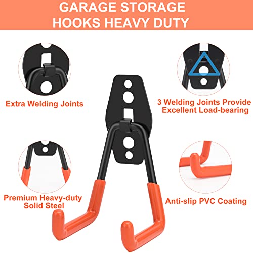 Dorisy Upgraded 16 Packs Garage Hooks Utility Double Heavy Duty with Mop Broom Holders, Wall Mount Hooks, Garage Storage Organization and Tool Hangers for Power ＆ Garden Tools, Ladders, Bikes(Orange)