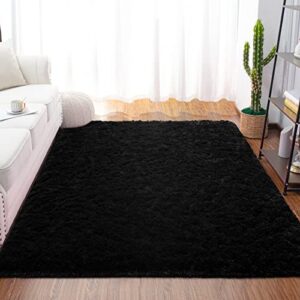 junovo ultra soft area rugs 3x5 feet fluffy carpets for bedroom kids girls boys baby living room shaggy floor nursery rug home decor mats, black