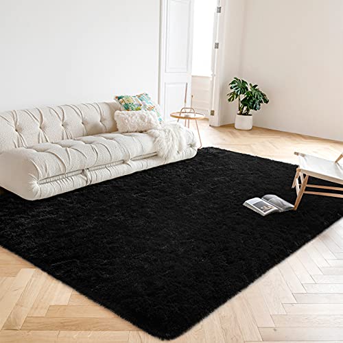 junovo Ultra Soft Area Rugs 3x5 Feet Fluffy Carpets for Bedroom Kids Girls Boys Baby Living Room Shaggy Floor Nursery Rug Home Decor Mats, Black