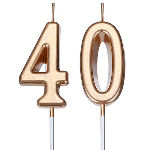 40th Birthday Candles Cake Number Candles Happy Birthday Cake Candles Topper Decoration for Birthday Wedding Anniversary Celebration Favor, Champagne Gold