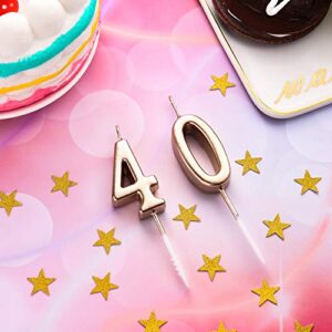 40th Birthday Candles Cake Number Candles Happy Birthday Cake Candles Topper Decoration for Birthday Wedding Anniversary Celebration Favor, Champagne Gold
