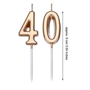 40th Birthday Candles Cake Number Candles Happy Birthday Cake Candles Topper Decoration for Birthday Wedding Anniversary Celebration Favor, Champagne Gold